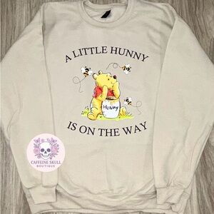 Cream Winnie the Pooh "A Little Hunny Is On The Way" Sweatshirt for new moms